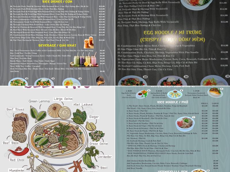 Pho Yeah! Menu