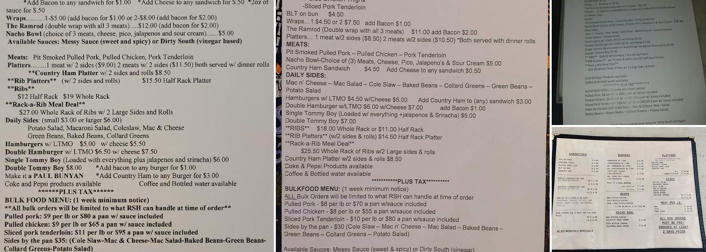 Roller’s Smokehouse Menu