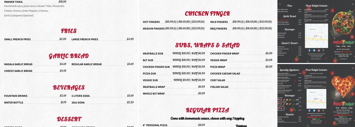 Pizza Delight Menu