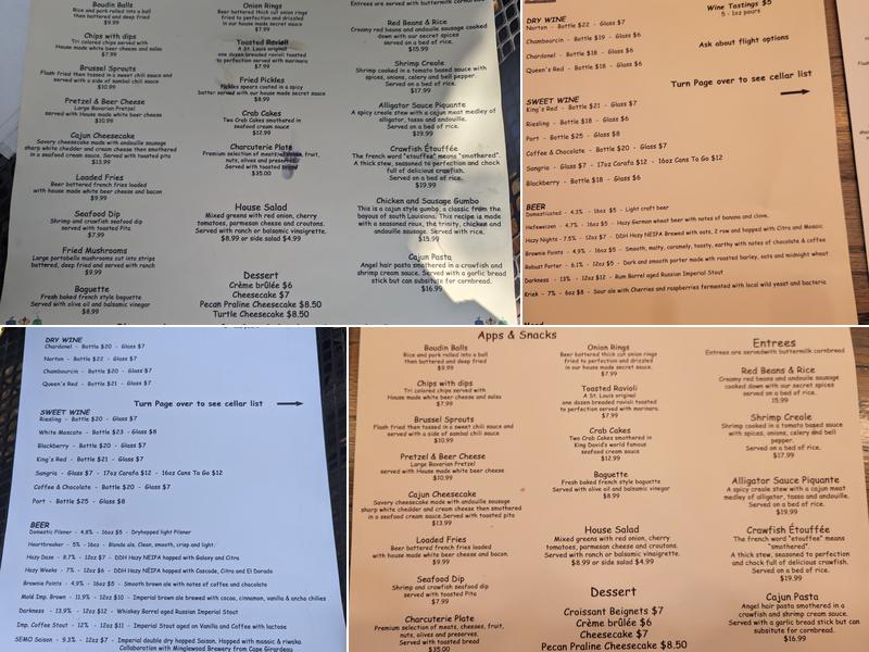 King David's Winery, Meadery & Brewery Menu