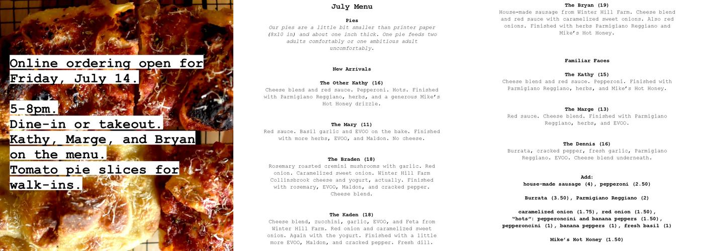 David Made Pizza Menu