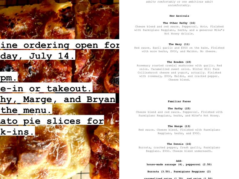 David Made Pizza Menu