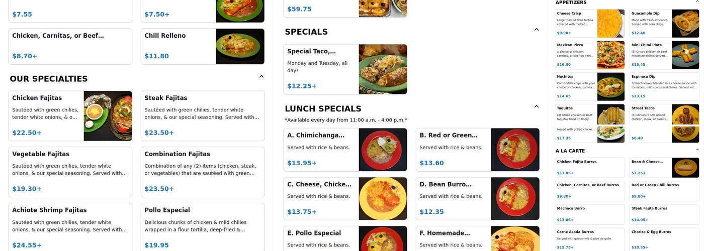 Manuel's Mexican Restaurant & Cantina | Chandler Menu