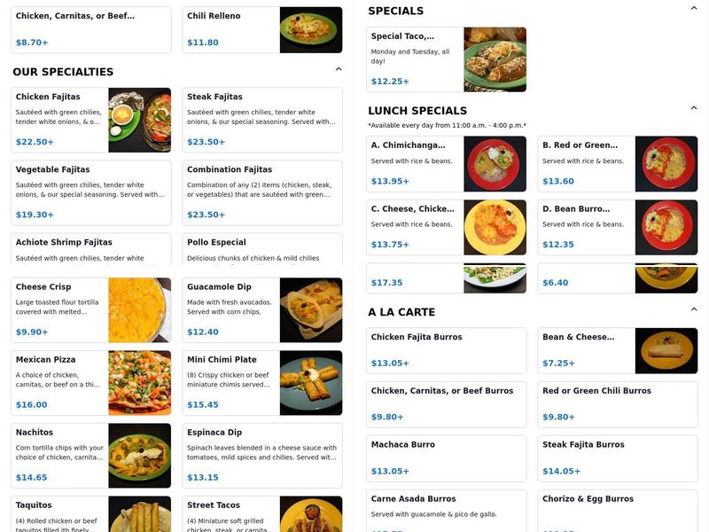 Manuel's Mexican Restaurant & Cantina | Chandler Menu