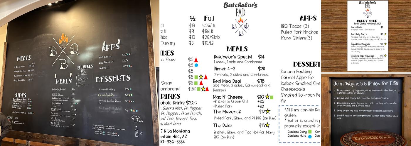 Batchelor's Pad BBQ Menu