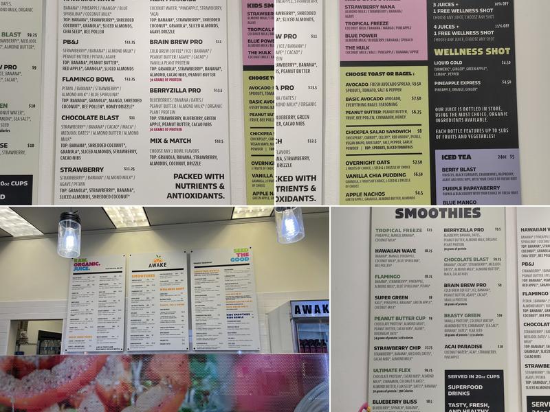 Awake Juice bar Menu