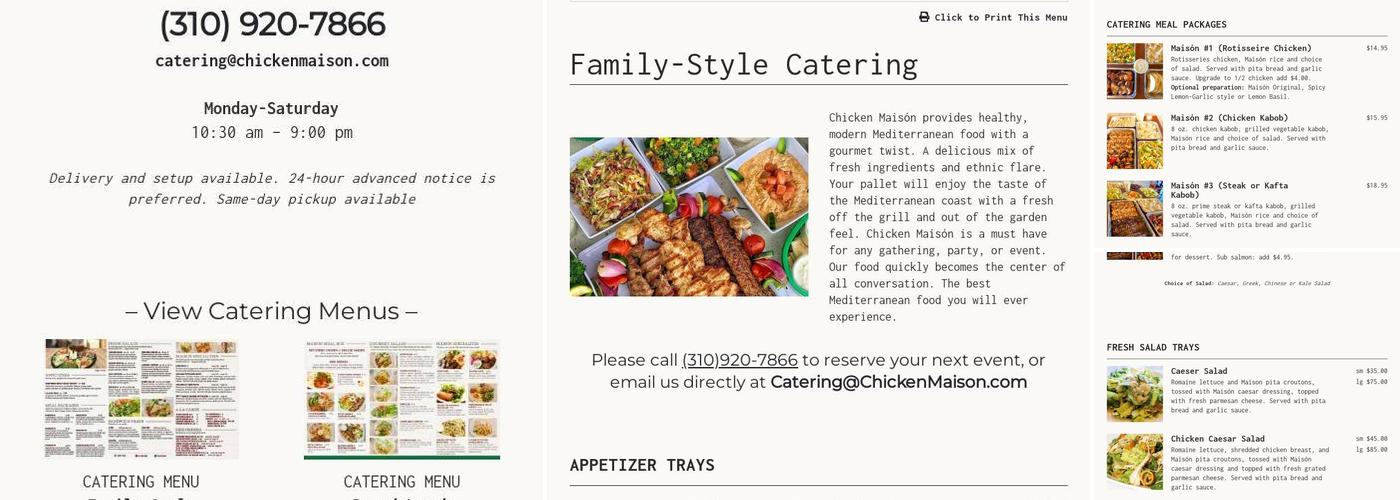 Chicken Maisón Menu