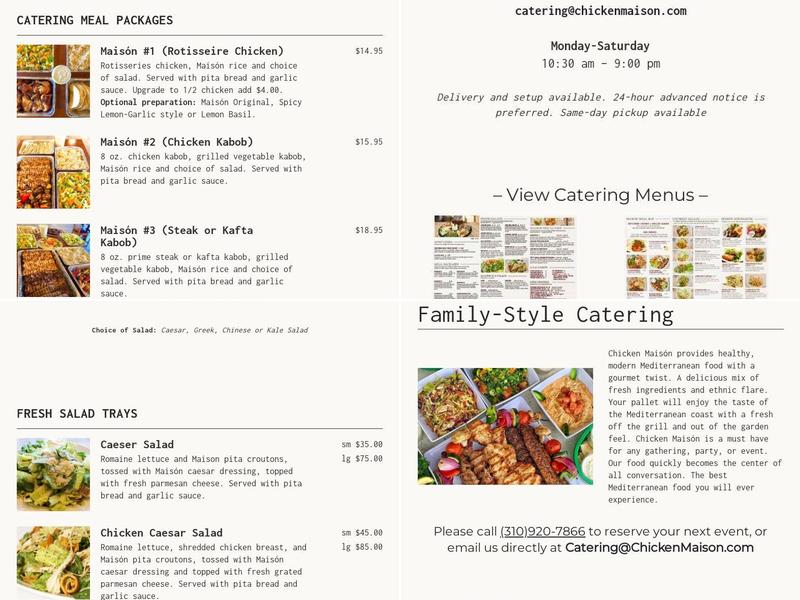 Chicken Maisón Menu