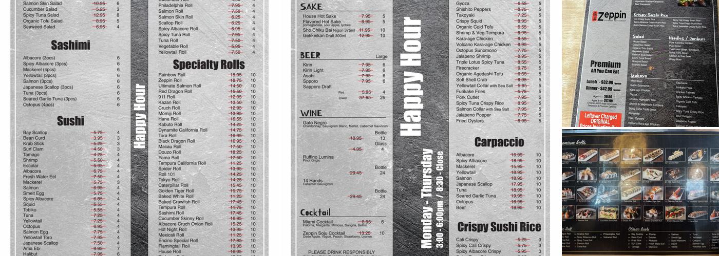 Zeppin Sushi Menu