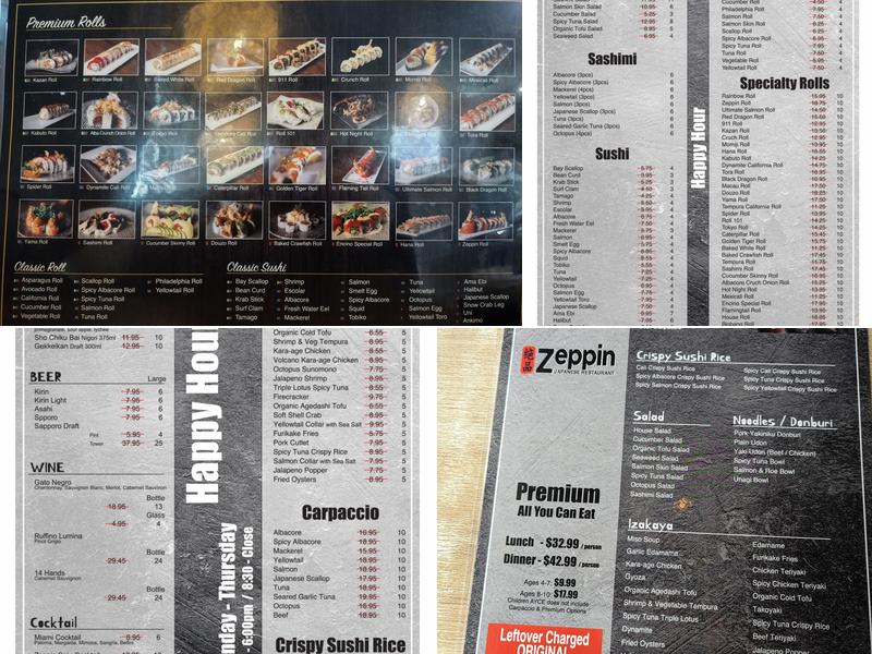 Zeppin Sushi Menu