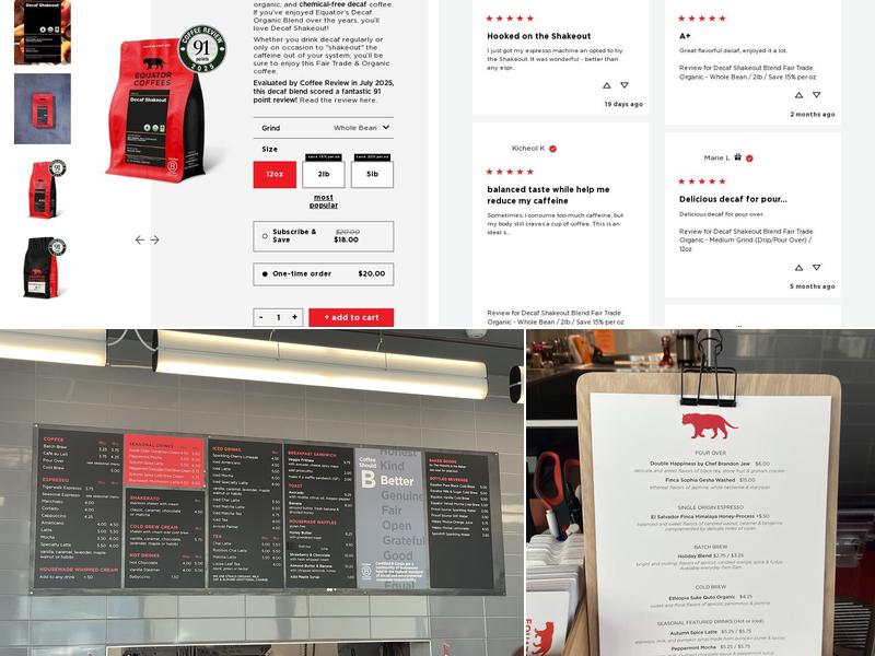 Equator Coffees Menu