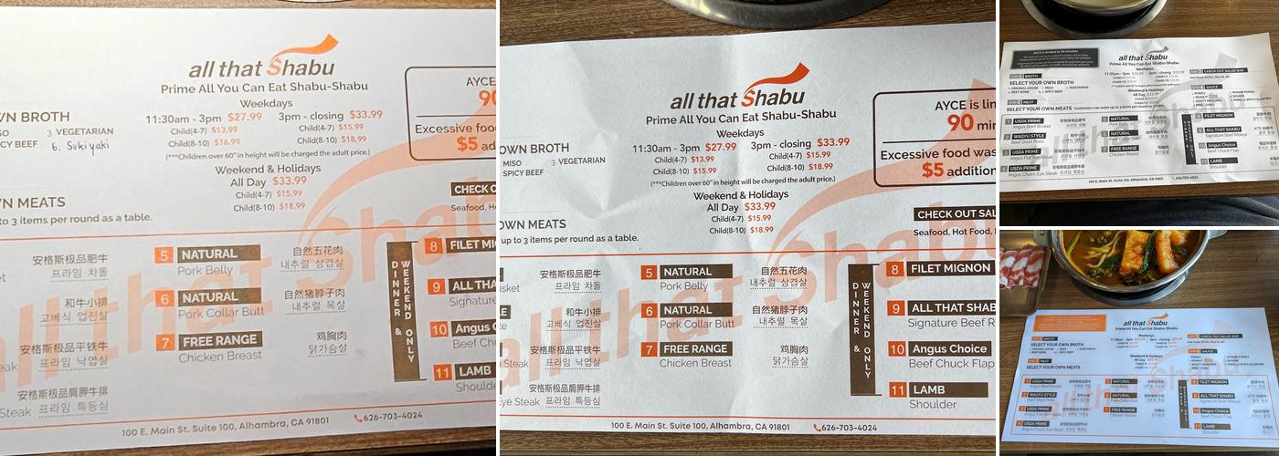 all that shabu Menu