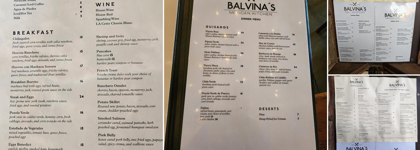 Balvina's Mexican Kitchen Menu
