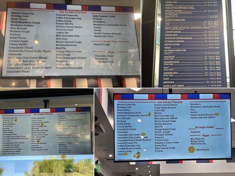 Handel's Homemade Ice Cream Menu