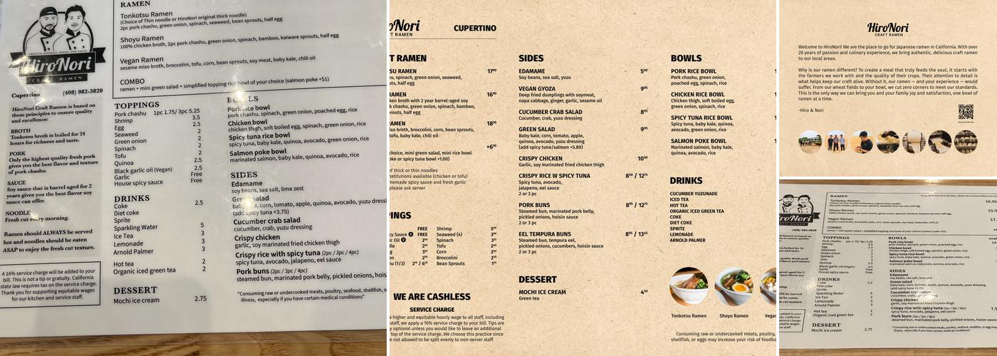 HiroNori Craft Ramen Menu