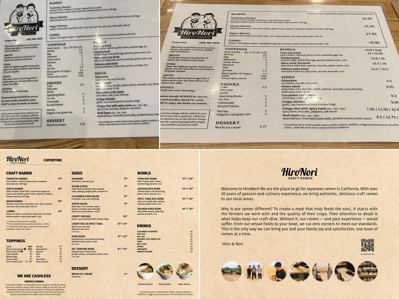 HiroNori Craft Ramen Menu