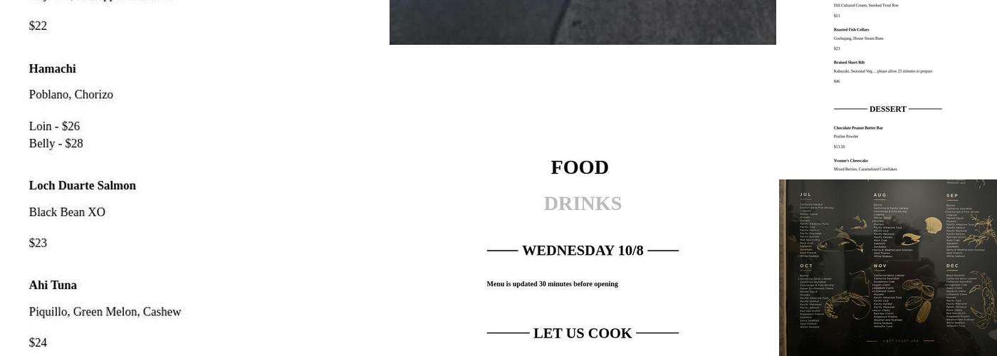 One Fish Raw Bar Menu