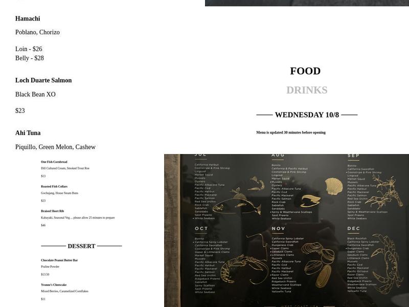 One Fish Raw Bar Menu