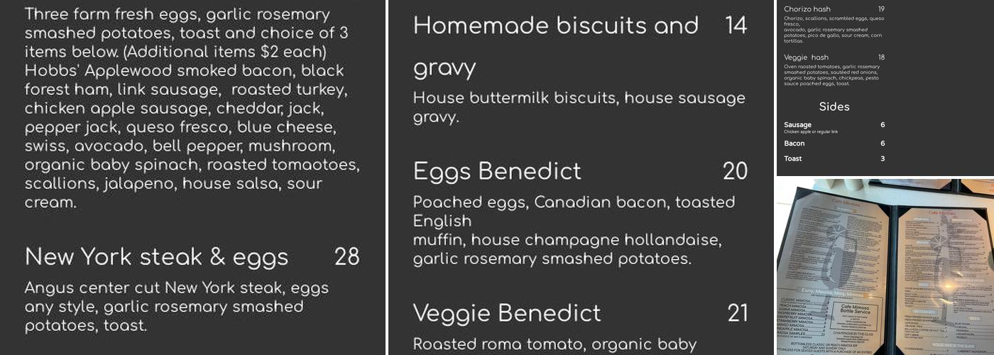 Cafe Mimosa Menu