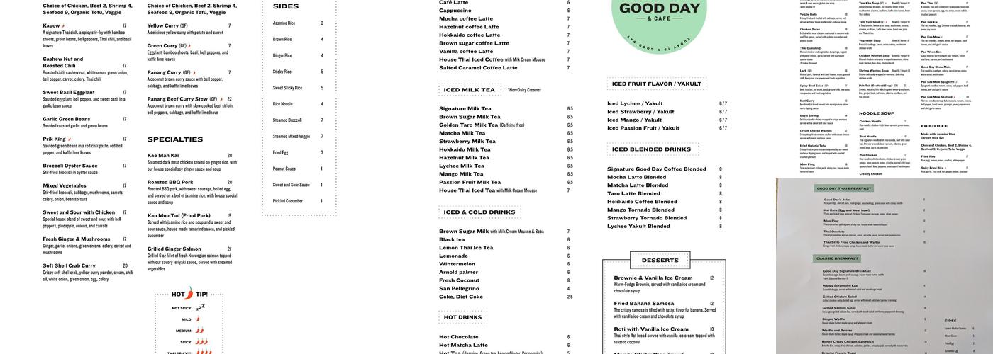 Good Day Thai Kitchen and Cafe Menu