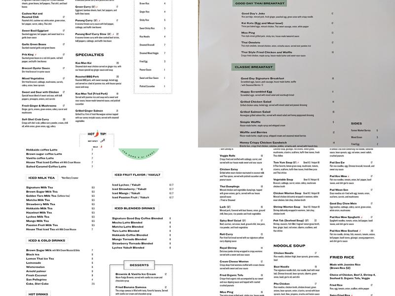 Good Day Thai Kitchen and Cafe Menu