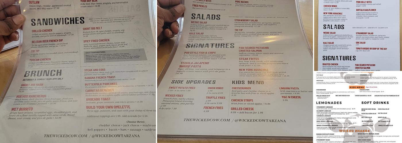 Wicked Cow Burgers Tarzana Menu