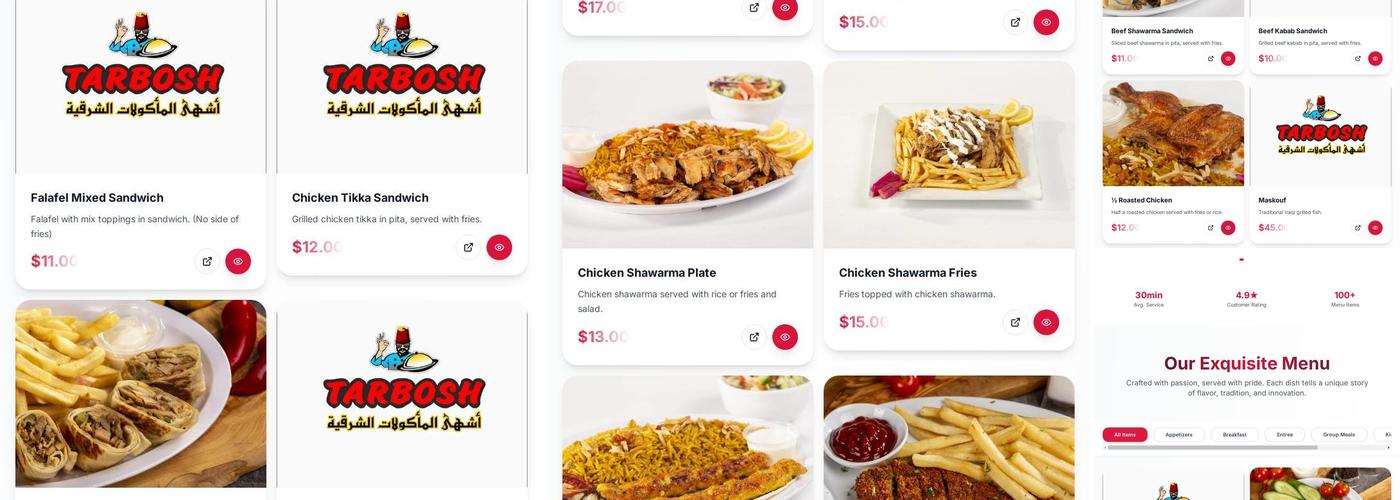 Tarbosh Mediterranean Restaurant Menu