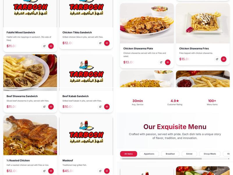 Tarbosh Mediterranean Restaurant Menu