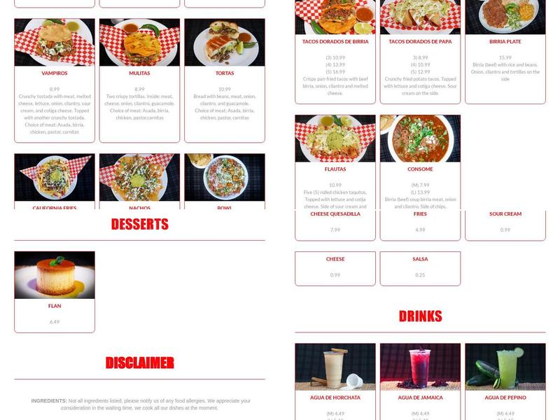 Tacos El Goloso Menu