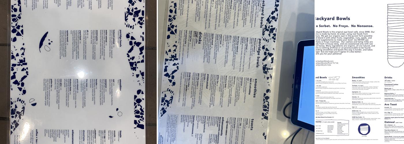 Backyard Bowls Menu