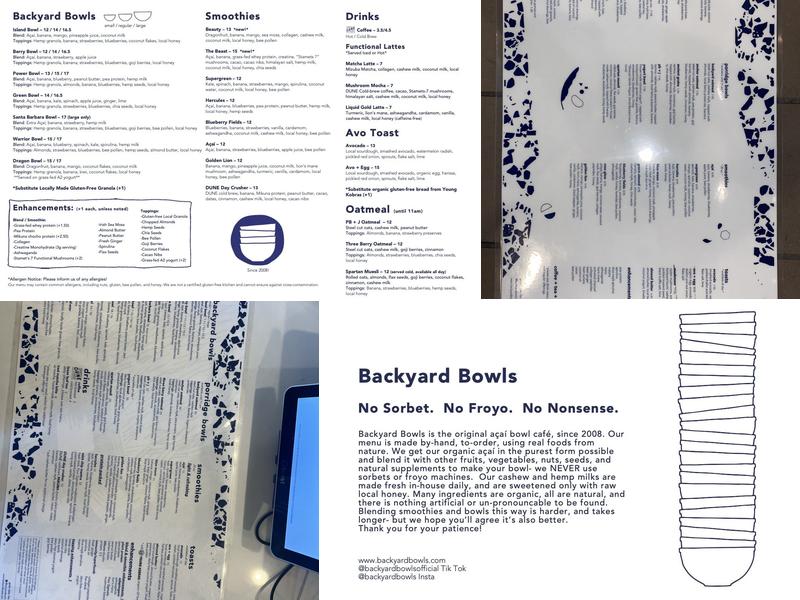 Backyard Bowls Menu