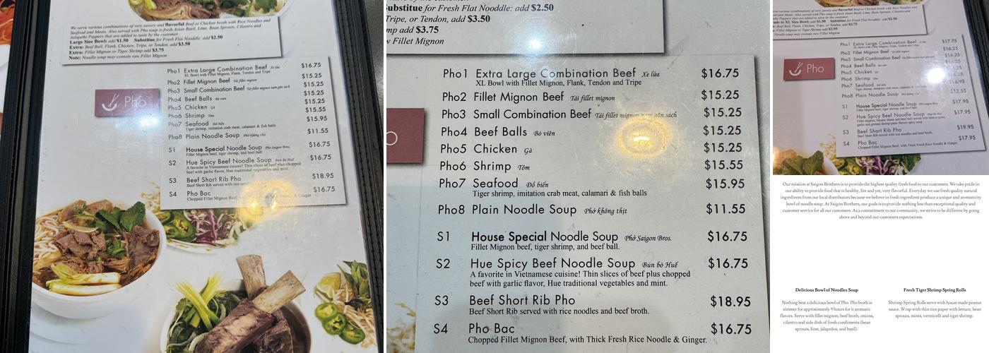 Saigon Brothers Menu