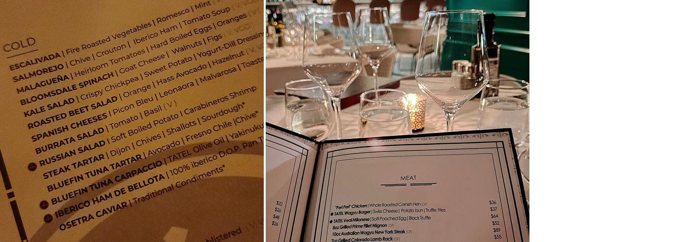 Tatel Beverly Hills Menu