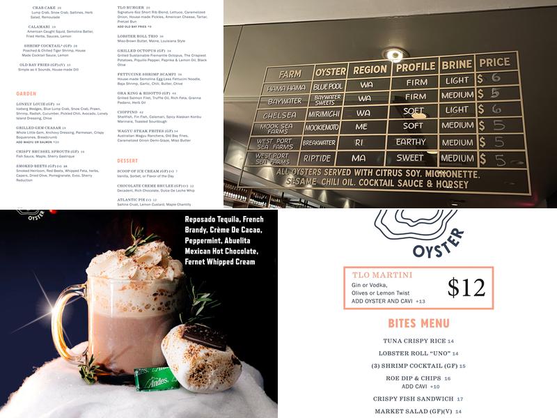 The Lonely Oyster Menu