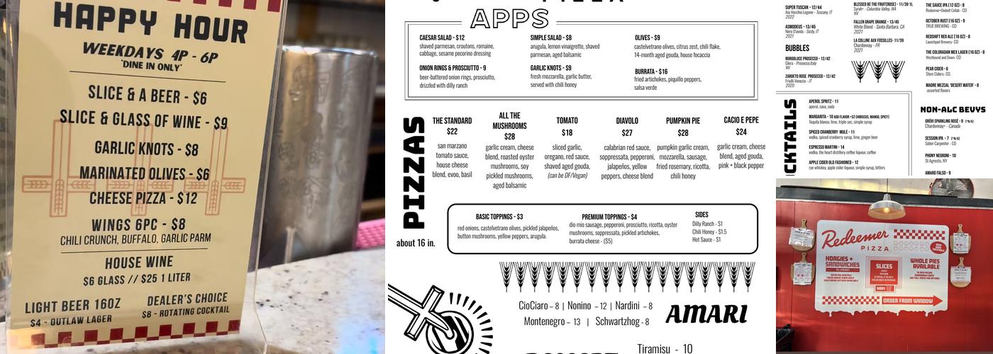 Redeemer Pizza Menu
