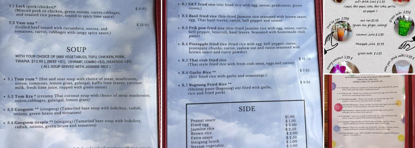 E&T Thai Food Menu