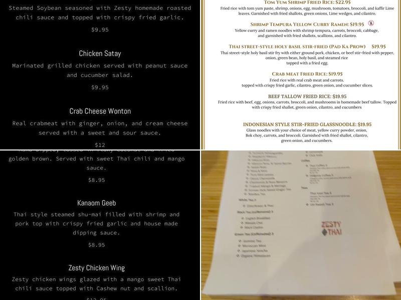 Zesty Thai Menu