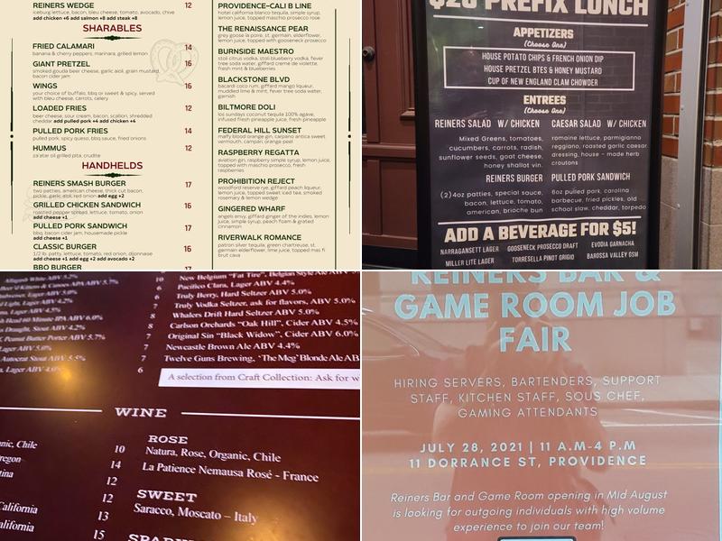 Reiners Bar and Game Room Menu