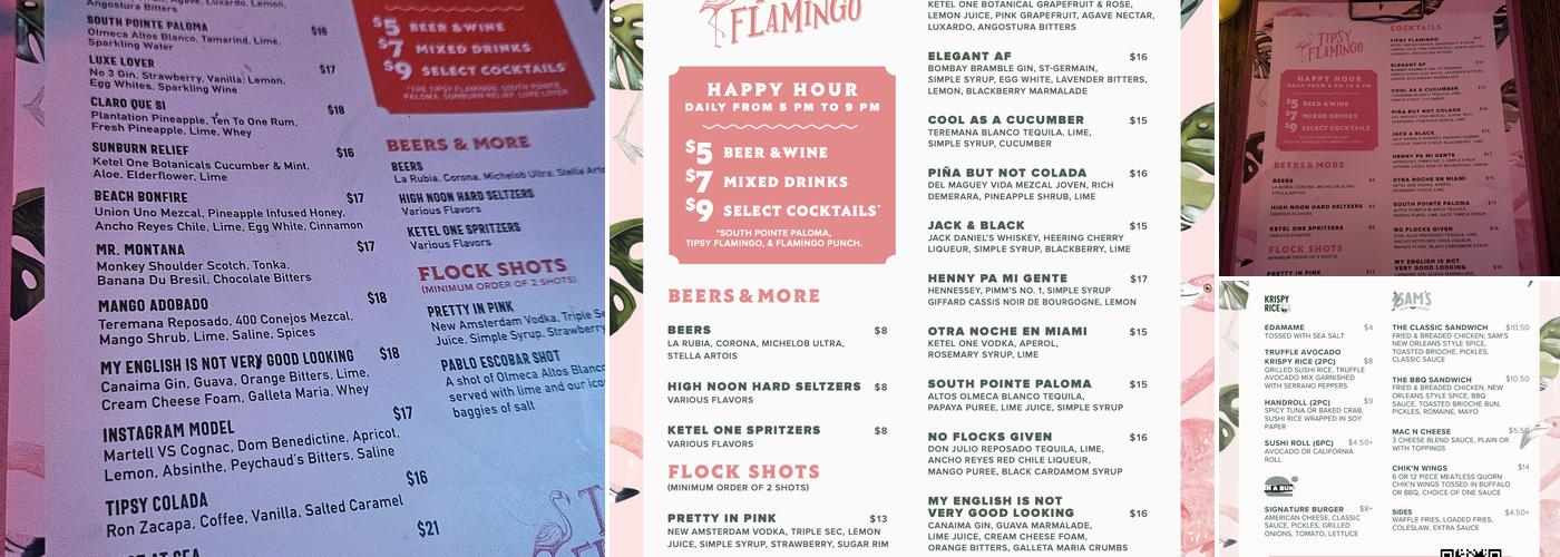Tipsy Flamingo Cocktail Bar Menu