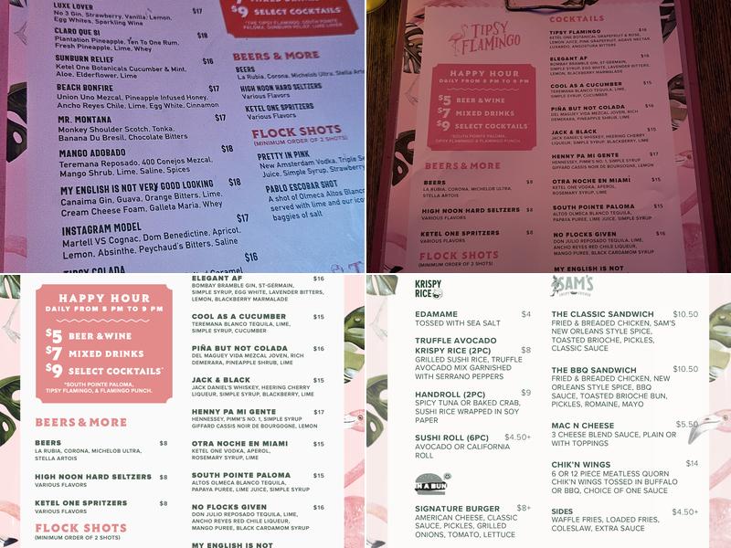 Tipsy Flamingo Cocktail Bar Menu