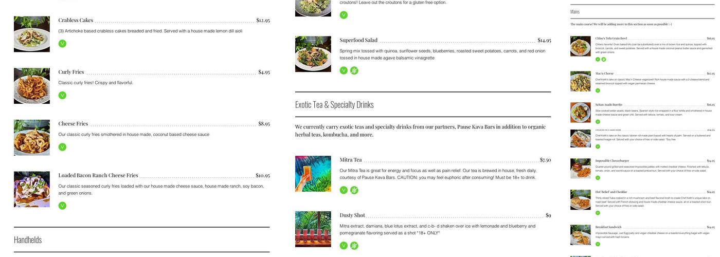 Pause...itively Vegan Menu