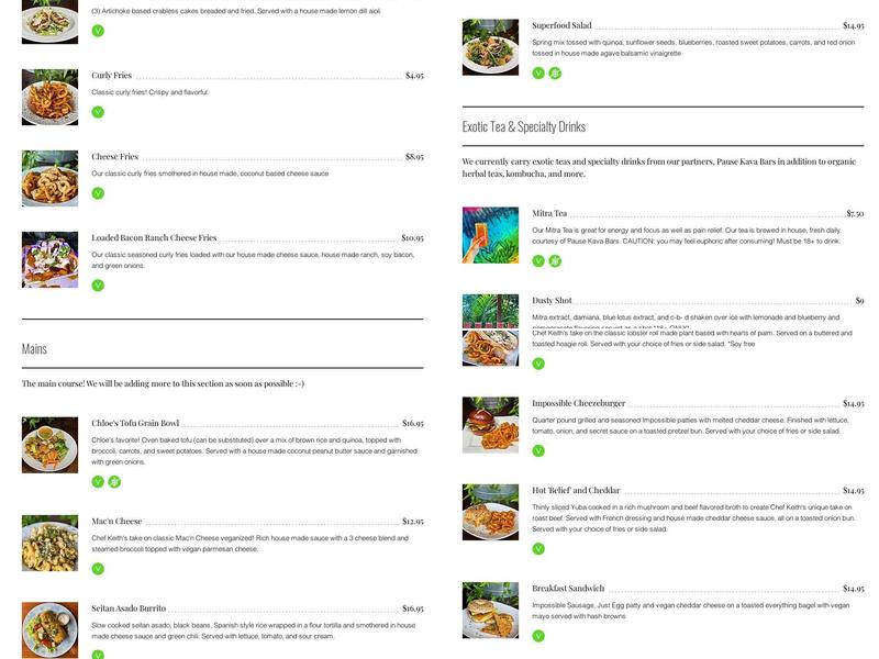 Pause...itively Vegan Menu