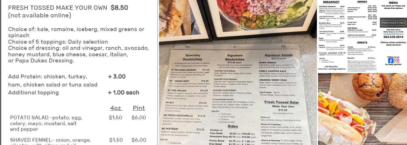 Papa Duke's Deli Menu