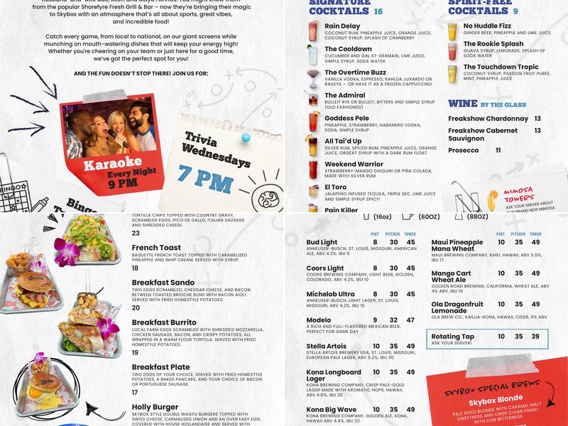 Skybox Taphouse Menu