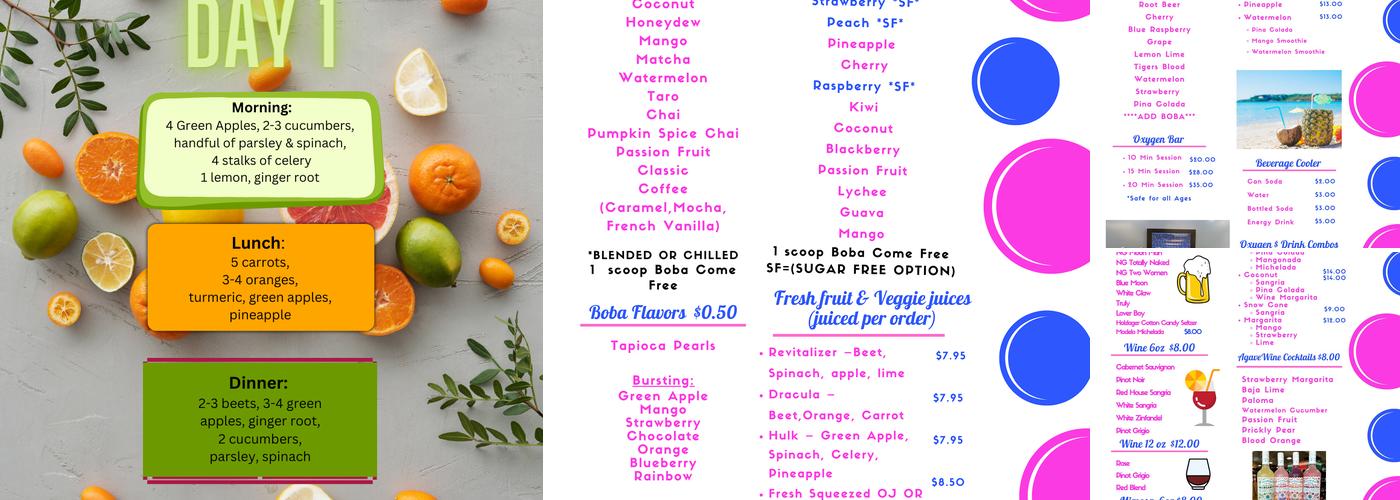 O2 Lounge Menu