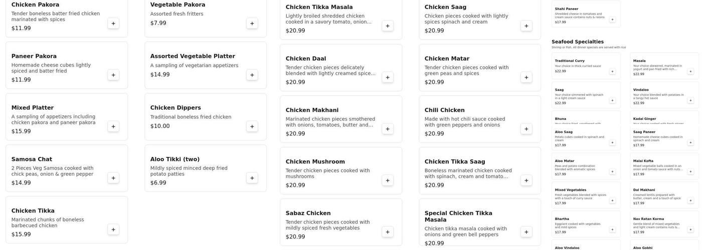 Taj Mahal Bar & Grill Menu