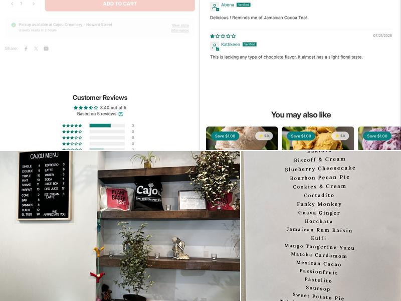 Cajou - A Plant-Based Creamery & Cafe Menu