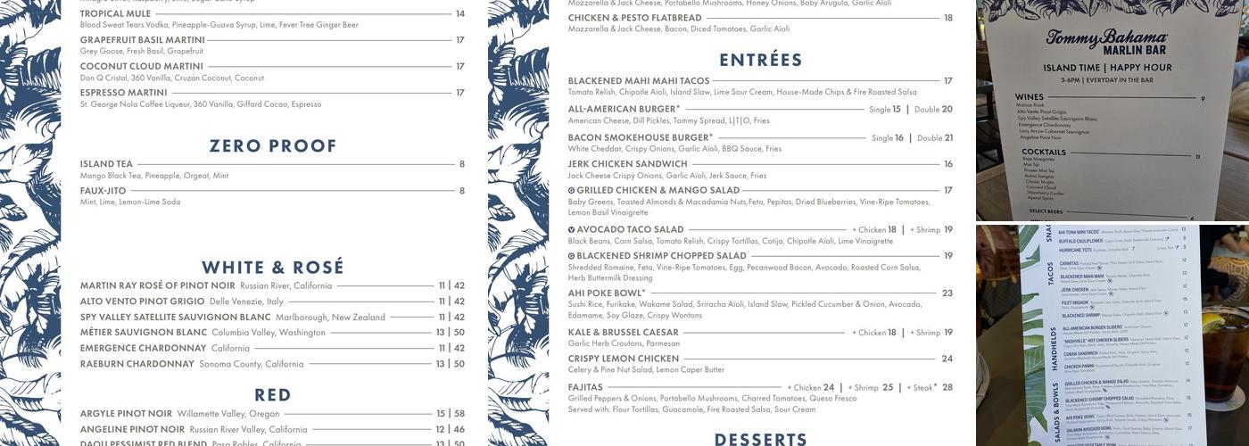 Tommy Bahama Marlin Bar & Store Menu