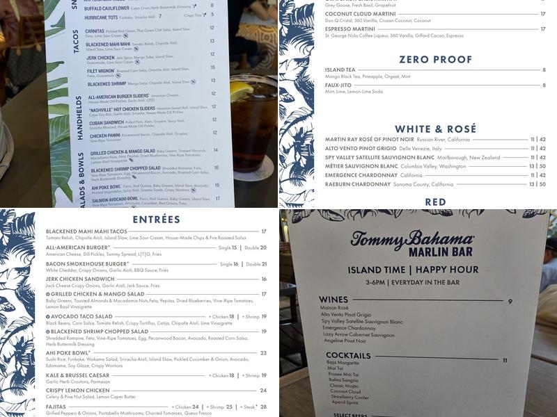 Tommy Bahama Marlin Bar & Store Menu
