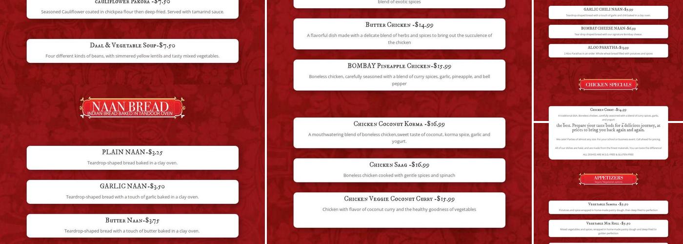 Bombay Cafe Menu